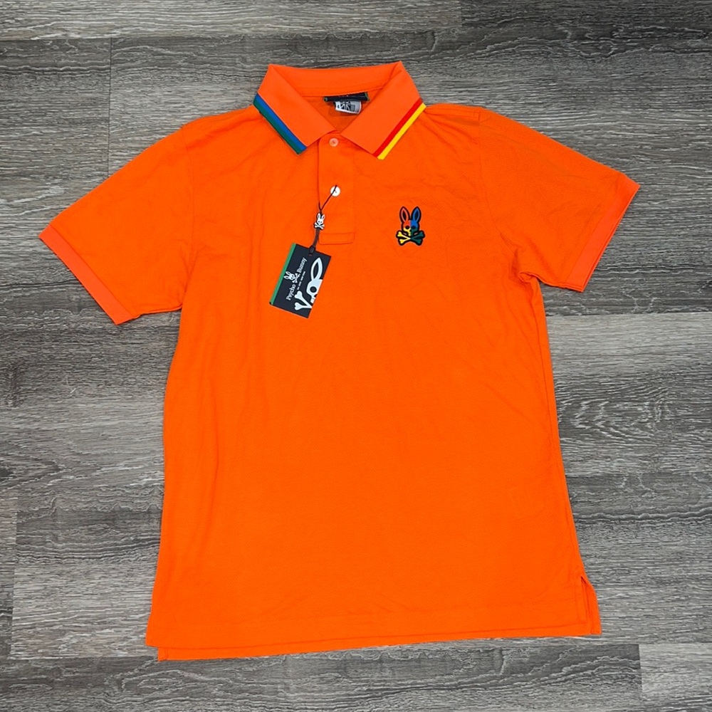 NEW Psycho Bunny Short Sleeve Wardell Tipped Piqué Polo Orange size 4 Small